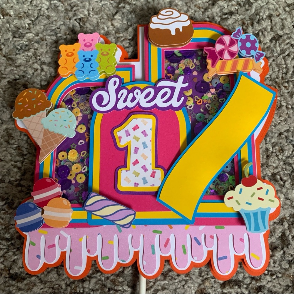 Sweet 1st Birthday Party Shaker Centerpiece - Colorful Candy Design